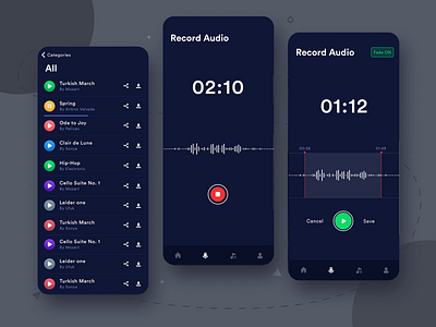 Audio Recording App UI app audio audio recording branding clean design download homepage icon iphone mp3 mp3 player music pause recorod sketch sounds ui user ux