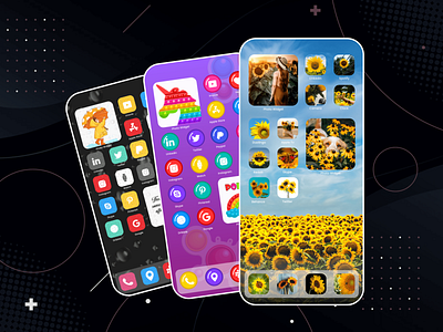 Home Screen App Icons for iPhone app design dark mode design home screen icon app icon changer icon packs icon themer illustration ios ios 14 ios app design ios screenshot iphone launcher logo mockup themes ui ux