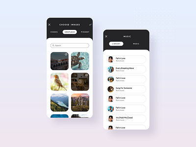 MUSIC & IMAGE SELECTION SCREEN android app art clean design iapp ios iphone music music player search select selection technologies ui