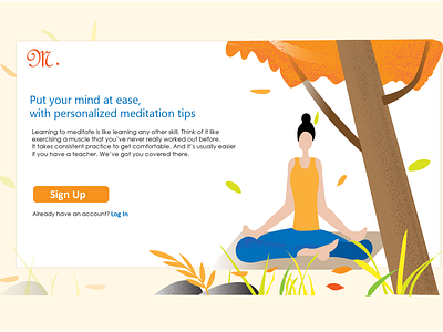 Sign up page for meditation website