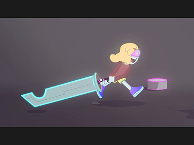 Neon warrior 2d after effect animation art character illustration loop motion graphics running sword vector video walkcycle