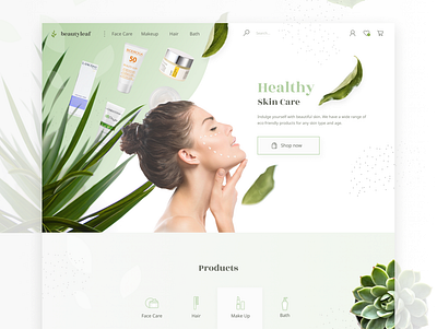 Beautyleaf beauty cosmetics design green leaf minimal natural onlineshopping shop skin ui ui ux ux web website