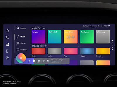 Music player - Daily UI #009 automotive browse playlist daily ui dailyui dashboard figma design head unit infotainment media player music app music player product design
