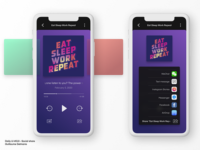 Podcast app - Social share - Daily UI #010 daily ui dailyui figma figma design gradient list mobile app mobile design music player podcast product design sharing social share vibrant