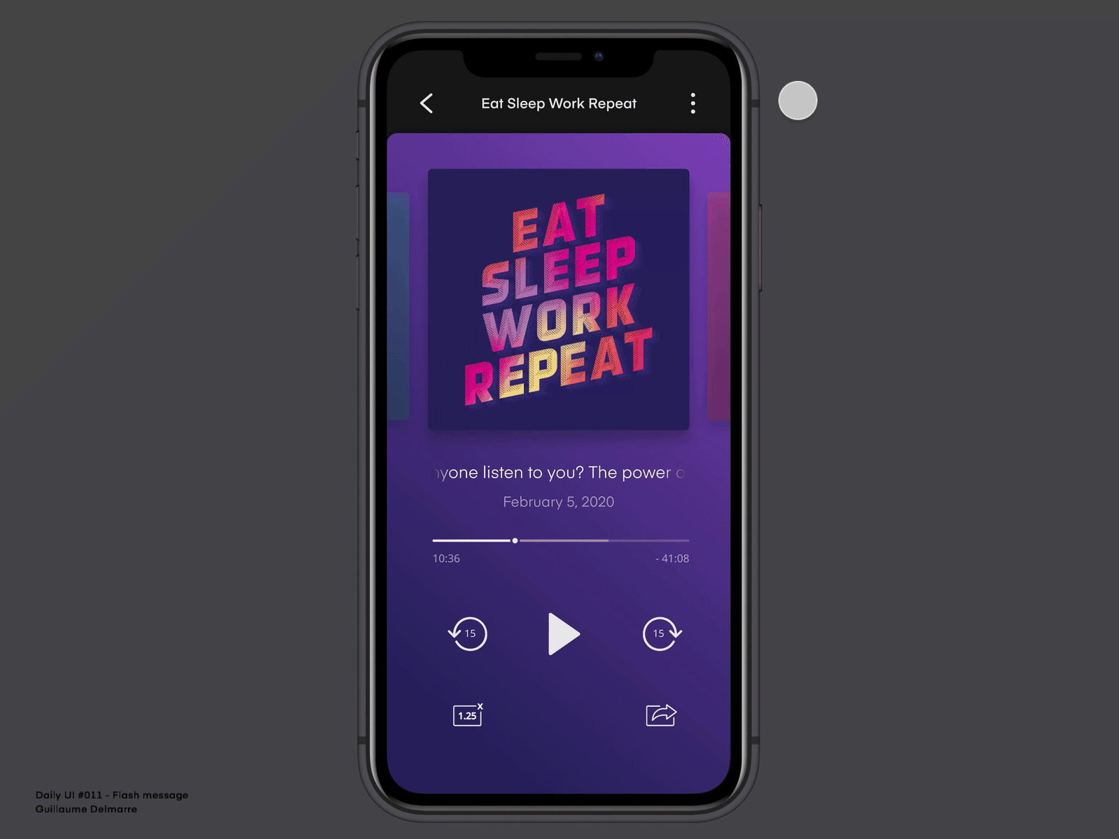 Podcast app - Flash message - Daily UI #011 daily ui download figma design flash message media player mobile app music player podcast product design vibrant colors