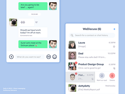 Direct messaging - Daily UI #013 chat daily ui direct messaging eina figma design graphik messenger minimalist mobile app product design search bar sticky on top