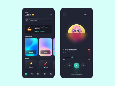 Glassy Music Player app app design colors dark design digital glassmorphism glassy gradient interface ios mobile mobile design music music app player ui ui design user interface web design