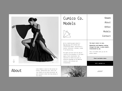 Cumico Models agency brutal clean design designer illustration landing page minimal models monochrome photos print typography ui ui design user interface ux ux design web design website