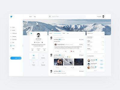 Twitter Redesign app app design bootstrap clean design designer figma flat design interface ios photos redesign social network twitter typography ui ui design ux ux design web design