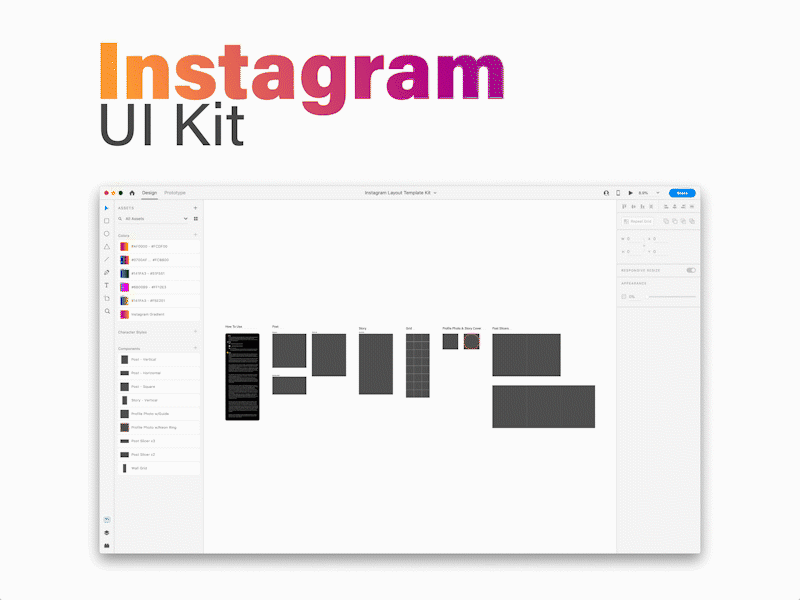 Instagram UI Kit adobe animate adobe xd design instagram instagram post instagram stories ui ui kit ux xd