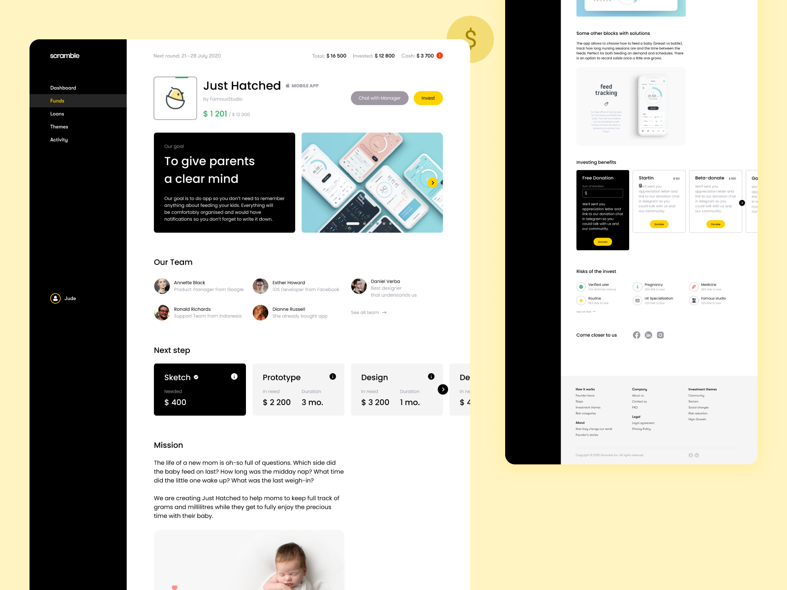 Founder investment project page by Da Verba on Dribbble