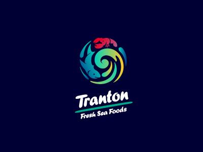 Tranton circle circular distributor fish fish mongers food fresh frozen lobster logo logotype roundel sea shark supplier typography wave wholesaler