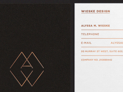 Wieske Design Stationary business cards copper foil design duplex fashion foil foil blocking identity interior logos logotype monograms sans serif stationary texture