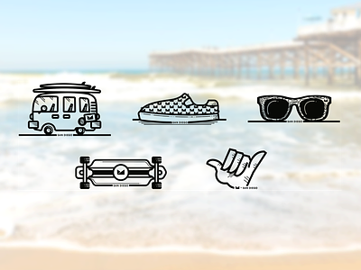 San Diego beach campaign icons illustrations lines longboard monitor san diego socal sunglasses surfing vans