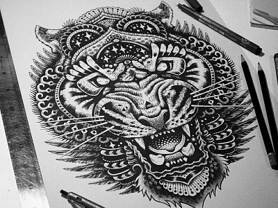 Cosmic Tiger ornamental pattern pen tattoo tiger