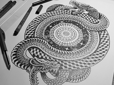 Infinite Snake handdrawn infinate mandala pattern pen penart snake