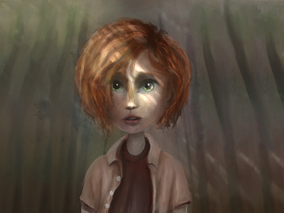 Lost in the woods characterdesign darkness digitslillustration forest freelance girlinthewoods illustrator lostinthewoods painting portrait procreate redhair samantha