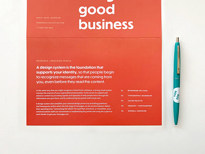 Good design is good business > open bifold brand identity brochure brochure design flyer pen print swag