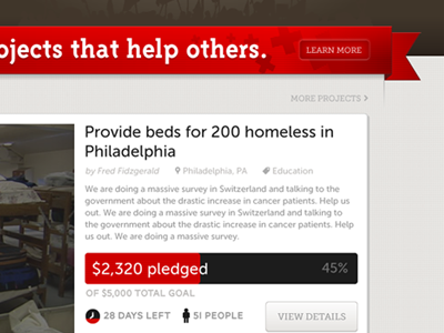 Helpriot Homepage aid brown fundraise help kickstarter platform progress progress bar red ribbon web web design