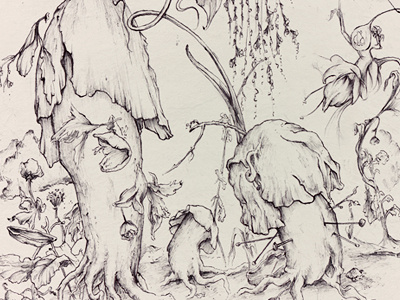 Enchanted Forest analog art ballpoint pen drawing enchanted forest illustration jean sketch wedding