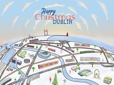 Dublin Christmas aviva christmas christmas present drawing dublin dublin bus illustration ireland merry poolbeg ringsend sandymount stadium view