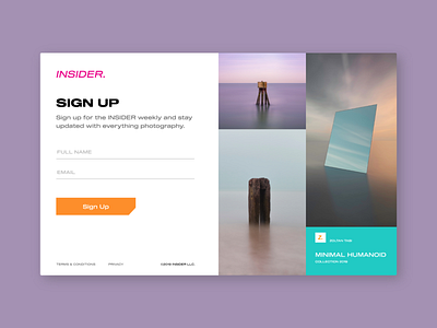 Sign Up | INSIDER. branding dailyui design flat minimal photography sign up typography ui ux website websites