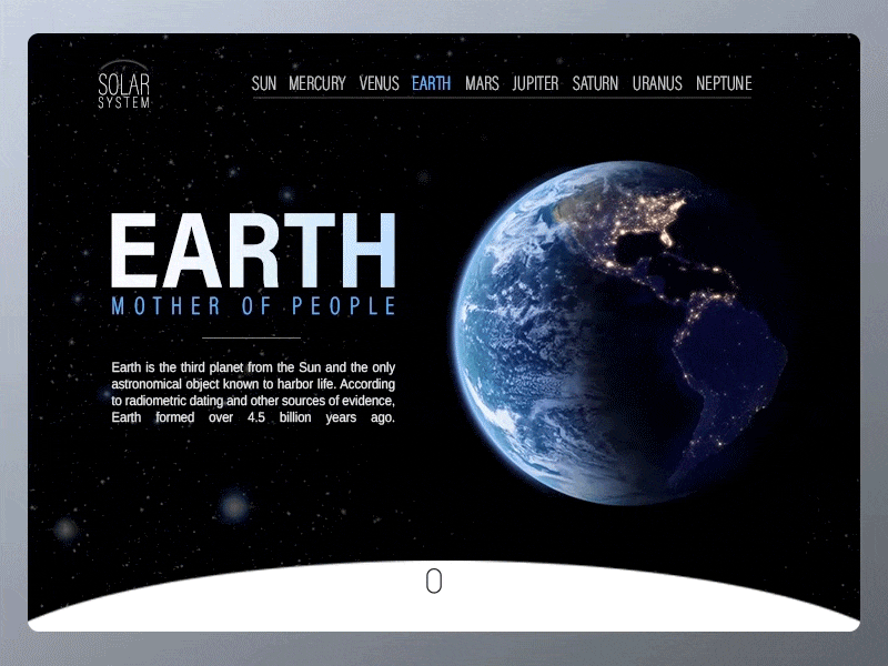 Solar System - Earth - Mini version animation concept ui ux website