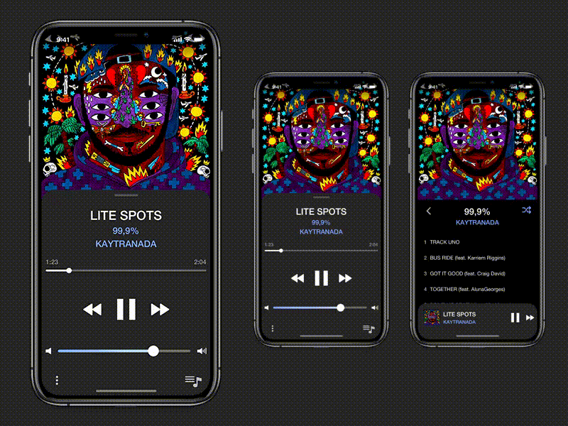 Daily UI #009 - Music Player album animation daily 100 daily ui daily ui 9 design dribbble iphone xs kaytranada music music player play principle sketch ui animation ui deisgn user inteface