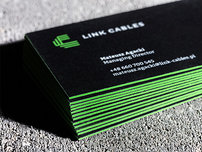 Link Cables BC1 black business cables card design edges green link print screen