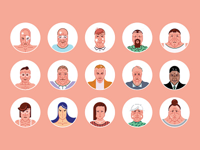 Heads Avatars avatars badge character collection design droid flat icons illustration light lineart man people round simple symbols vector webdesign woman.