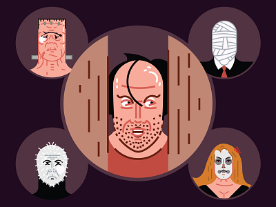 Heads Halloween Update avatars badge character collection design frankenstein halloween killer lineart monsters muerte pinhead round shining simple skull slenderman vector