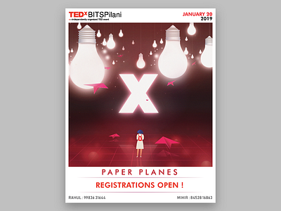 Ticket Release Poster- TEDx BITS Pilani 2019 ( Paper Planes ) art branding concept design illustration poster ted tedx ticket vector