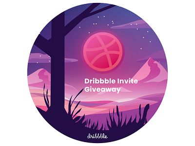 Dribbble Invite Giveaway color colorful dribbble illustration invites moon mountains pink player sky