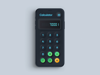 Skeuomorph Calculator Concept | Dark Mode adobexd app application calculator concept dailyui dark ui darkmode design glow mobile mobile ui neon neumorph skeuomorph ui ui ux uiux ux