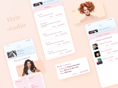 Hair Studio app branding design hair hair salon interface minimal pastel colors ui