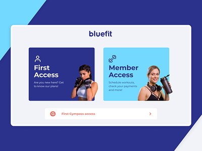 Bluefit Gym | Login branding dashboard gym interface kiosk login minimal photo ui welcome