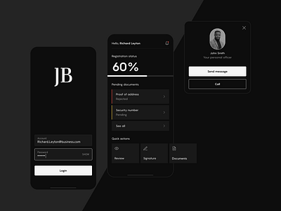 JBFO | Registration process app bank branding clean dark dashboard design finance financial app interface investment minimal mobile sign up ui ux