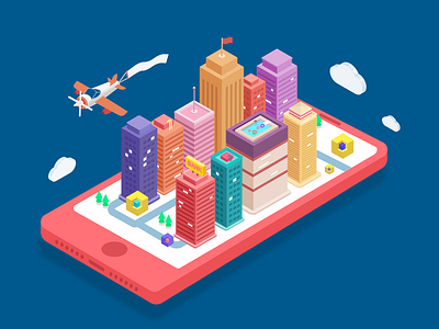 Mobile city 2.5d design illustration startup page ui uidesign