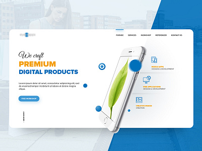 Homepage for a mobile / web development service clean digital products web design