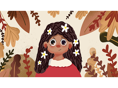 The girl surrounded by leaves illustration