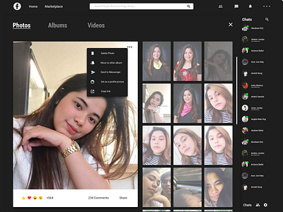 Facebook Redesign Dark mode Gallery (WEB UI Design) dark mode dark theme dark ui design app facebook gallery mark zuckerberg minimal minimalism redesign redesign concept social network socialmedia ui ux ui design uidesign uiux web design website website design