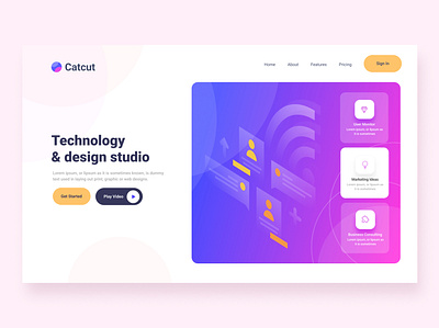 Cat_Cut Tech Landing Page Banner Deisgn animation banner branding clean colorful creative design graphic design homepage illustration landingpage minimal solution tech technology ui website