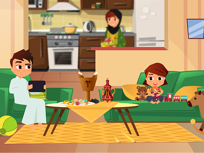 family in living room by Dina K Al Shair on Dribbble