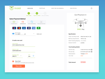 Credit Card Checkout for a quadrocopter rental service 002 checkout credit card credit card checkout daily daily 100 challenge daily ui dailyui design drone figma quadrocopter rent ui web