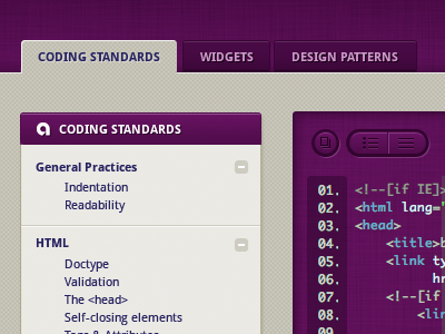 Standards & Patterns buttons purple tabs texture ui