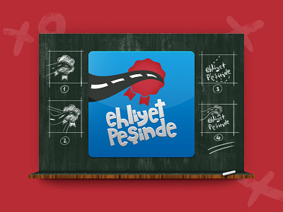 Ehliyet Pesinde Icon app auto board car chalk game icon road sketch