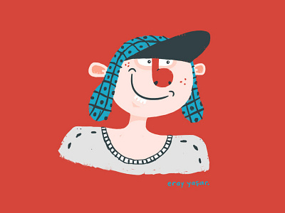 hat. blue happy hat illustration kid nose smile t shirt