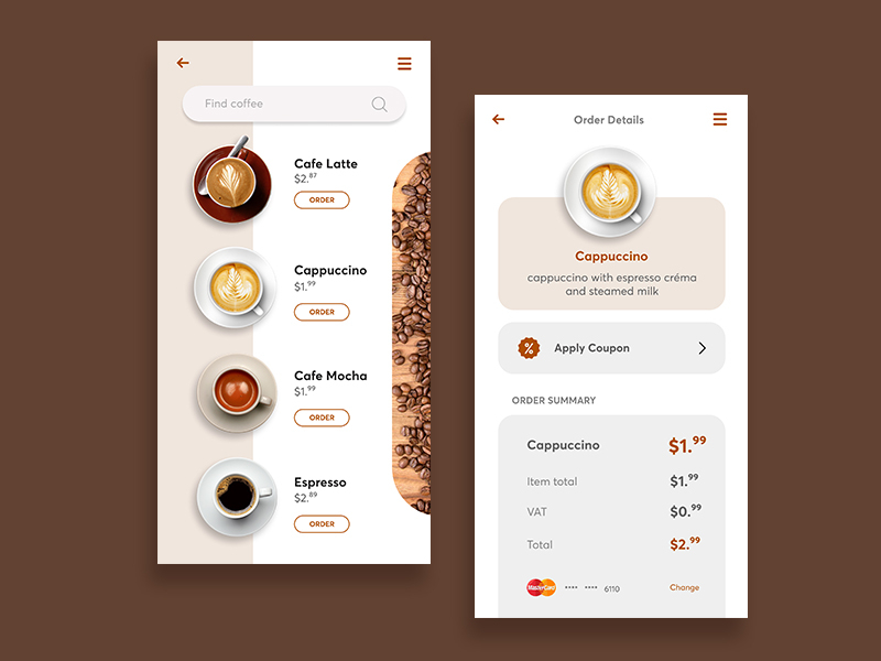 Coffeeapp Order Page by Owo Anietie on Dribbble