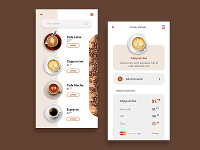 Coffeeapp Order Page app concept app design capuccino coffee app latte typography ui uidesign user center design user experience design user icon user interface design ux ui design vector