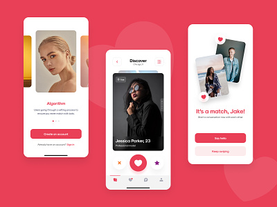 Dating app — Free UI Kit app case study chat dating design free match meeting mobile mobile app mobile app design social swipe tinder ui ui kit ux